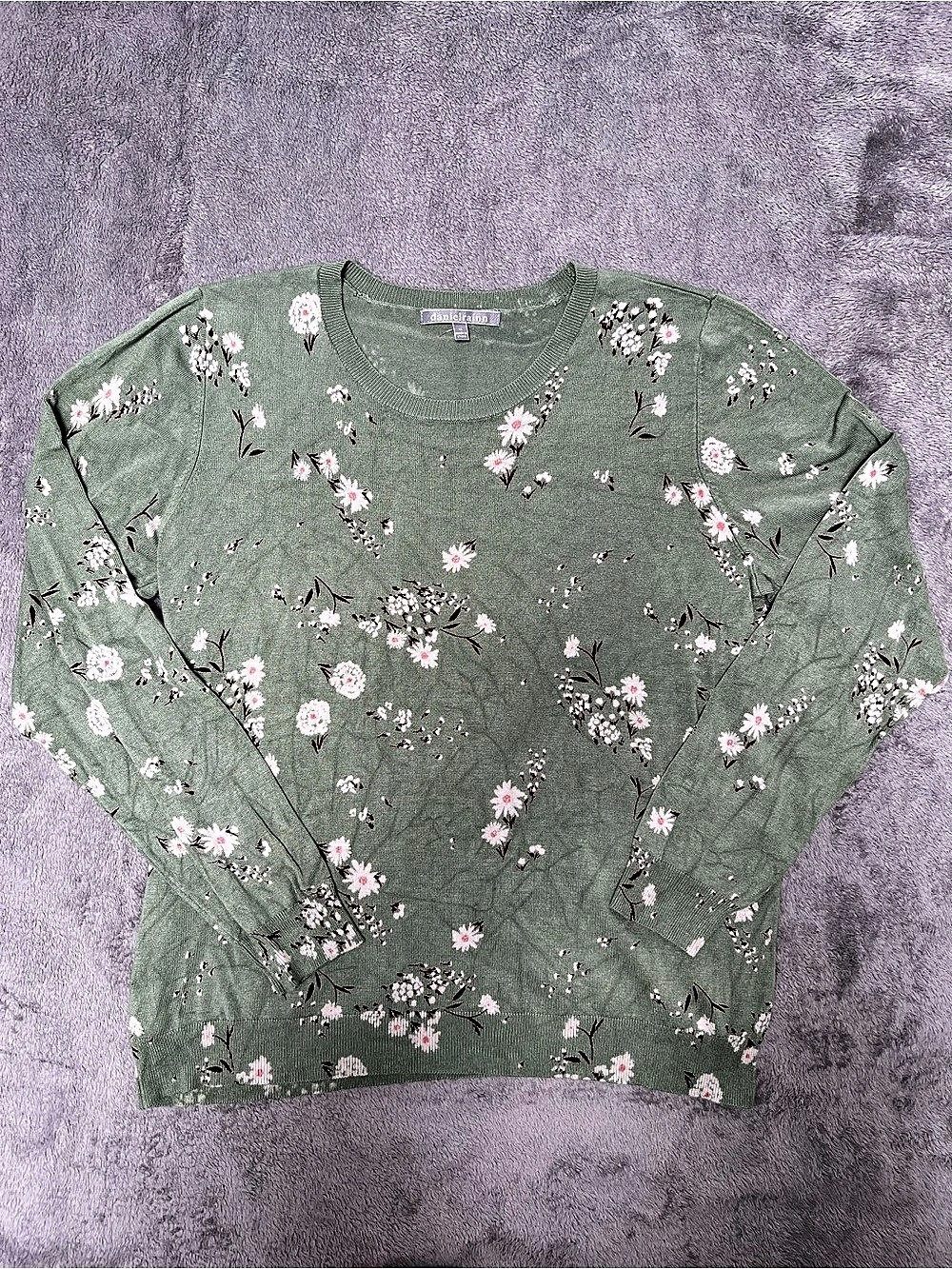 daniel rainn Floral Crew Neck Sweater Green Pink Size XL